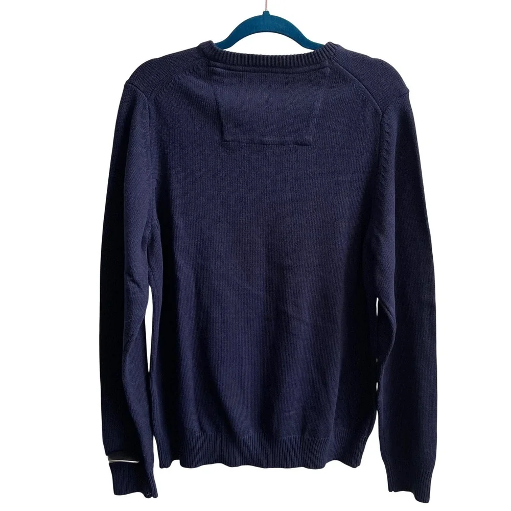 IZOD V-Neck Sweater Mens Medium Navy Blue Preppy Soft Touch Natural Stretch Knit
